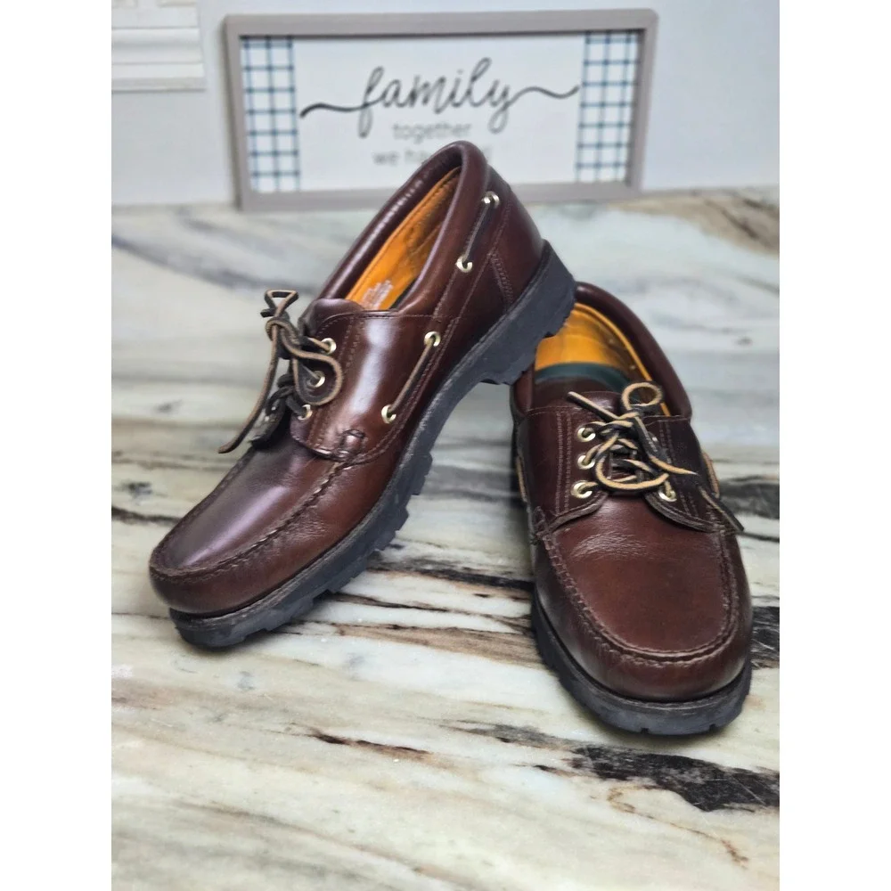 Timberland Mens 3-Eye Lug Handsewn Boat Shoes Dark Brown Leather 11.5M 79601